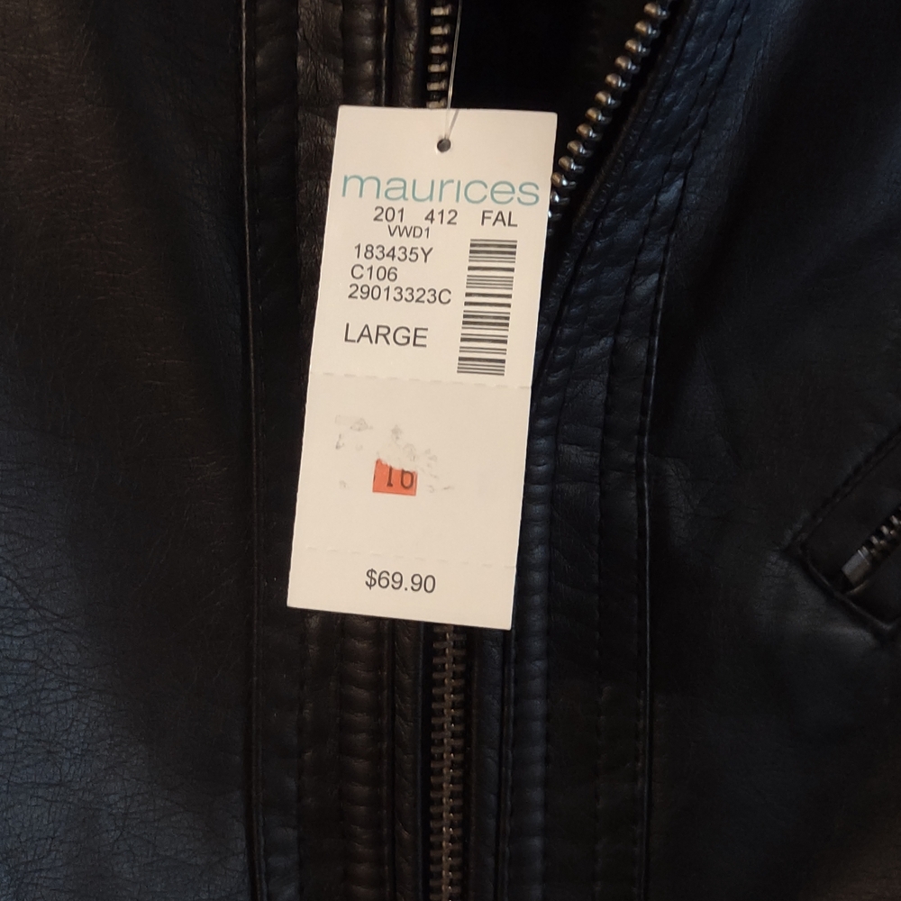 New Warm, Classic, Maurices Black Faux Leather Jacket - Picture 7 of 9